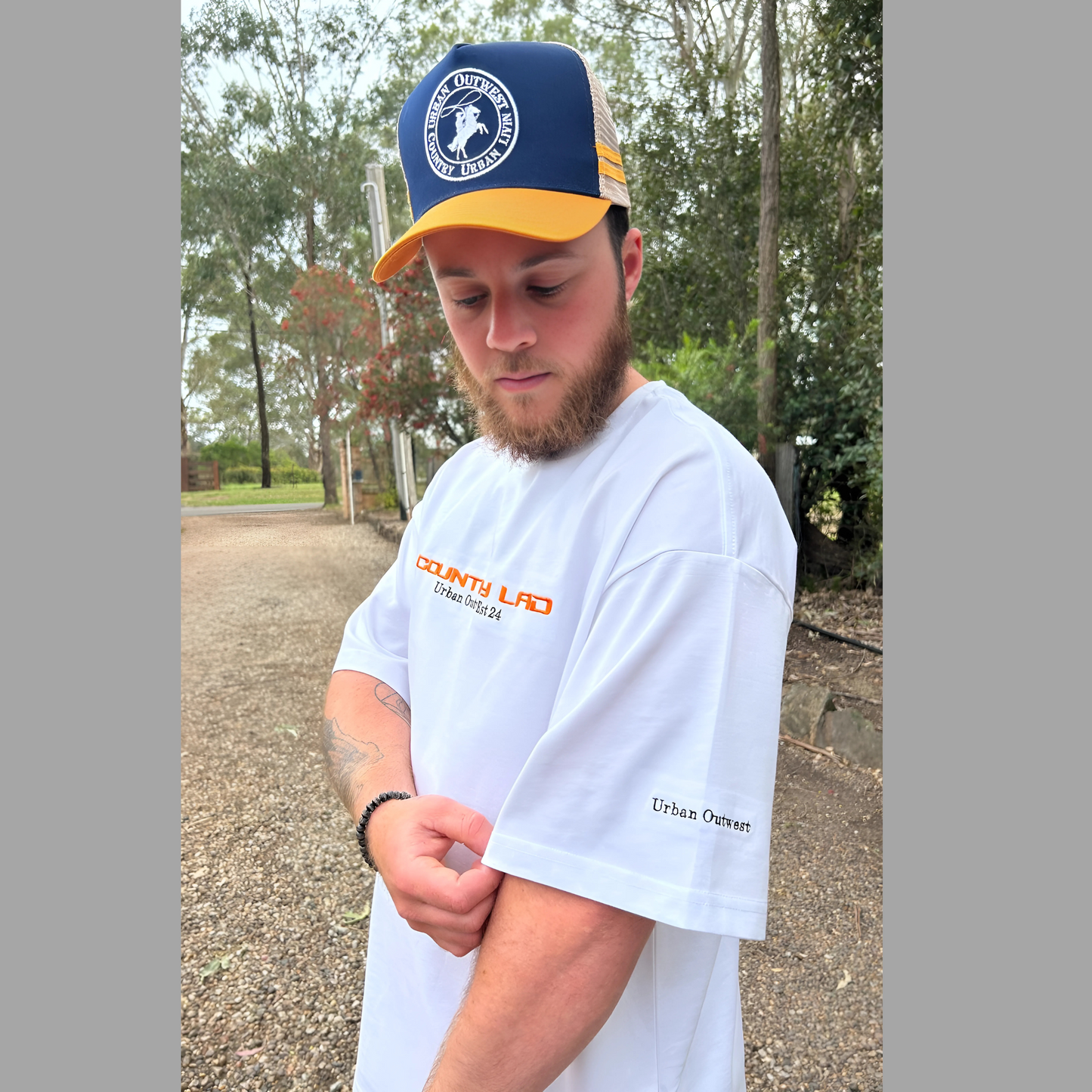 Country Lad Embroidered Boxy Oversized Tee "White"