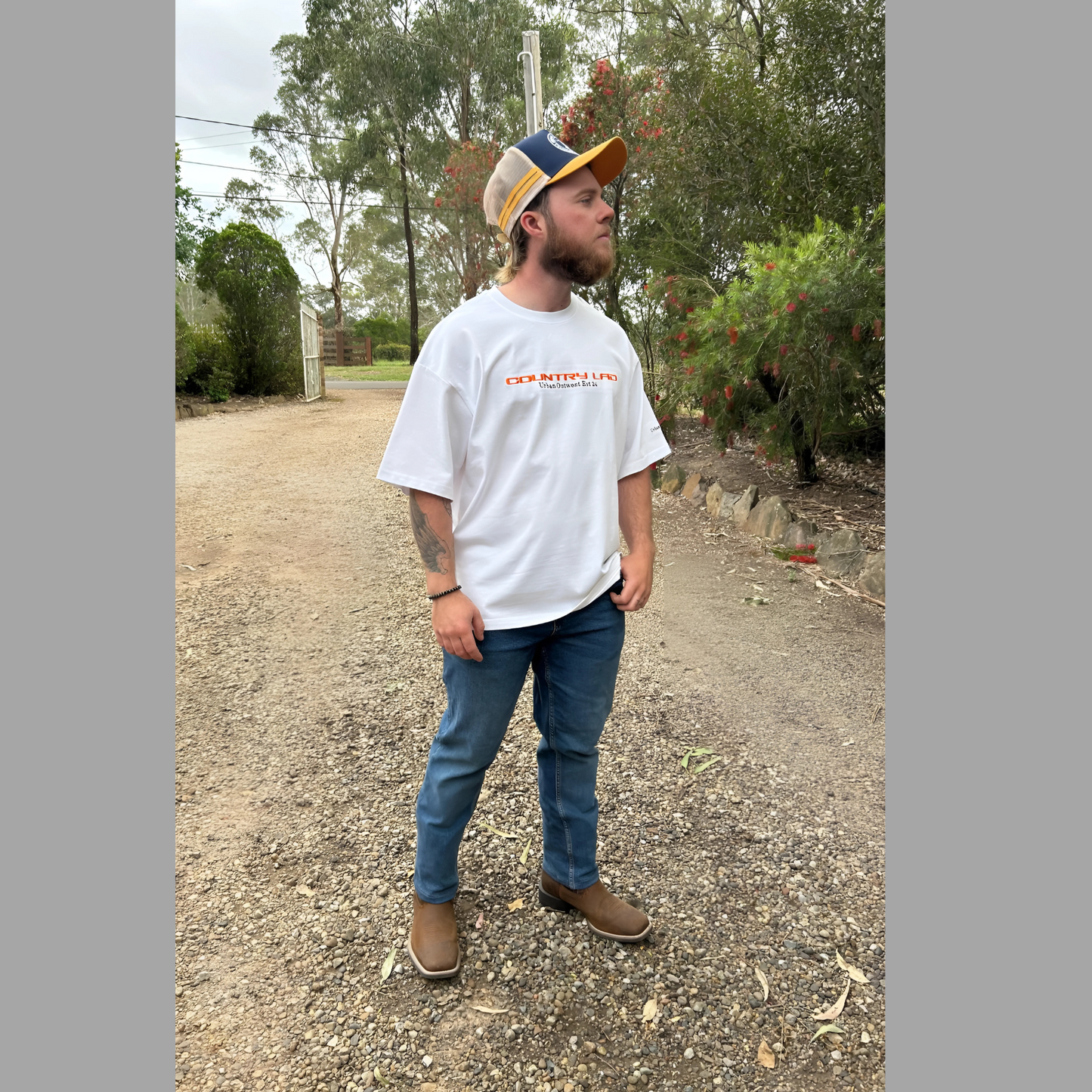 Country Lad Embroidered Boxy Oversized Tee "White"