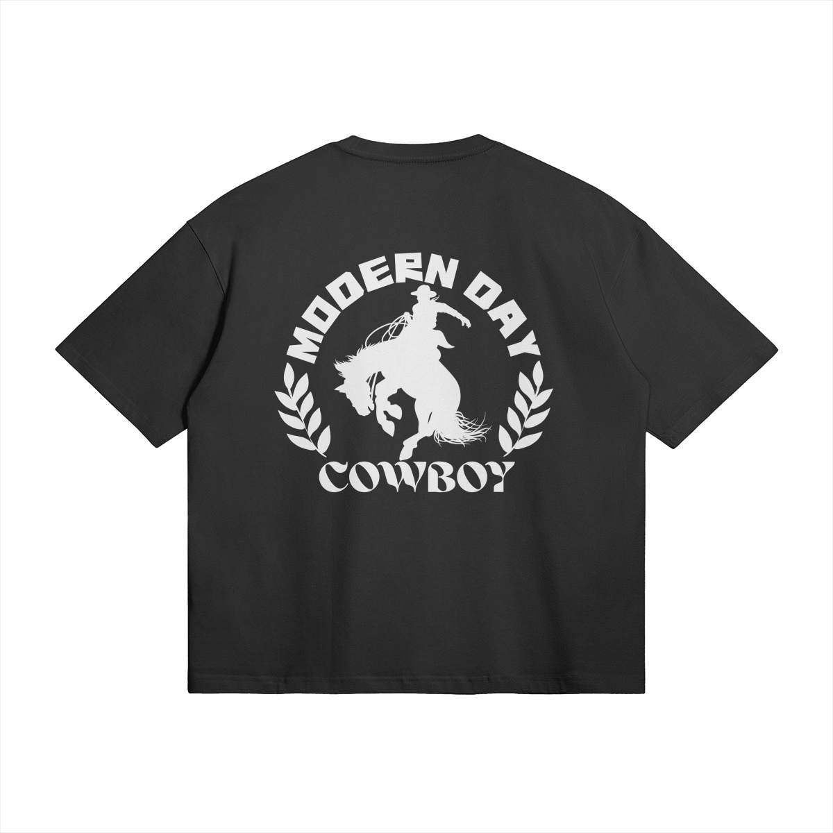 Modern Day Cowboy Embroidered Oversized Boxy Tee "Black"