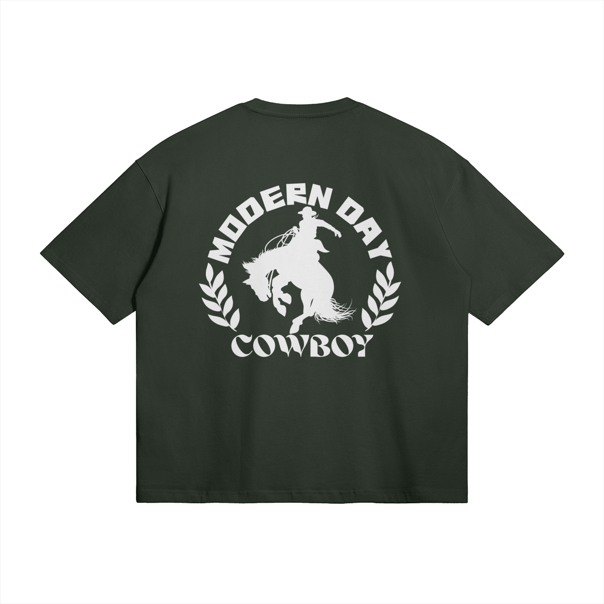 Modern Day Cowboy Embroidered Oversized Boxy Tee 'Dark green"